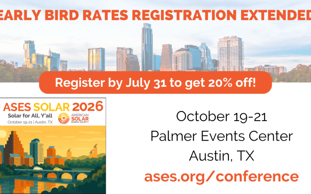 Register Now for the American Solar Energy Society ASES SOLAR 2026 – Oct 19 – Oct 21, 2026 – Austin, TX