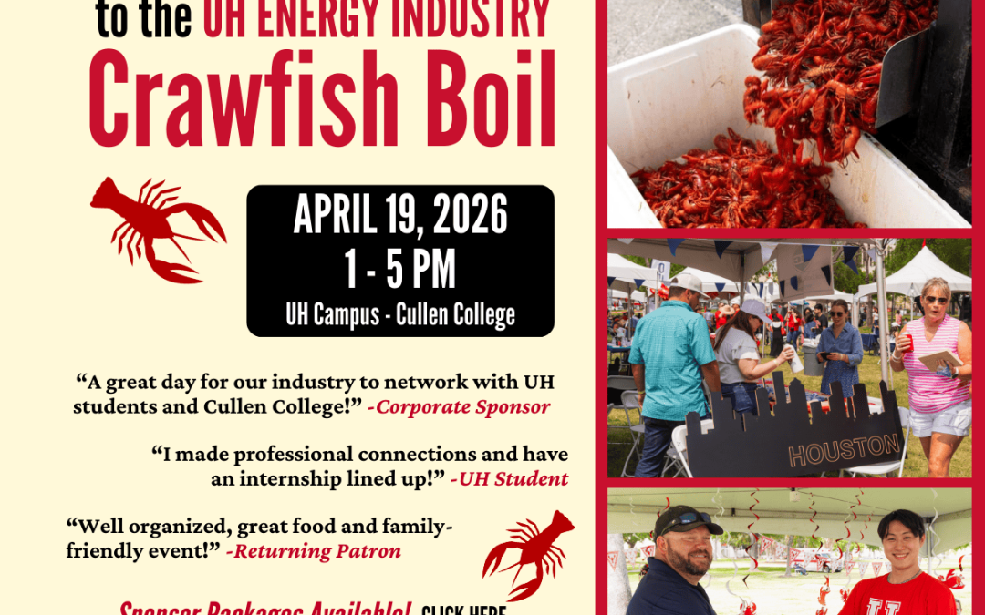 Register Now or Sponsor the UH Energy Industry Crawfish Boil April 19, 2026 at University of Houston