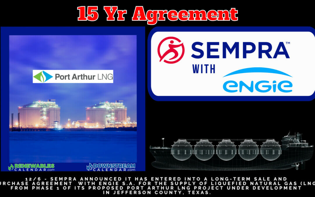 15 Year LNG Agreement: Sempra Infrastructure Announces Agreement with ENGIE for Supply of U.S. LNG from Port Arthur LNG Phase 1