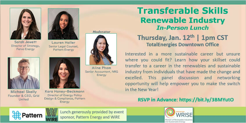 Transferrable Skills for Renewable Energy: An In-Person Panel Discussion – Jan 12 – Women of Renewable Industries and Sustainable Energy (WRISE)